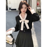 现货，2024新款雷丝蝴蝶结上衣春装