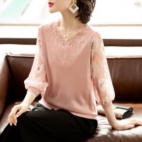 春夏装T恤洋气七分袖针织小衫中老年女装打底上衣服套装