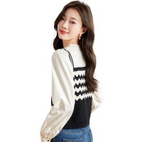 奶系穿搭毛衣打底衫女春装女2024新款春夏假两件条纹针织衫上衣女