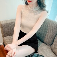 2024夏季毛衣吊带欧根纱拼针织衫背心