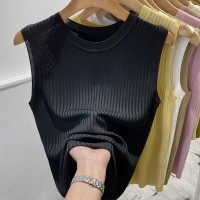 美式圆领冰丝吊带背心女夏季内搭凉感无袖打底上衣外穿针织衫