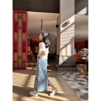 白色正肩冰丝针织短袖t恤女夏季体恤设计感小众修身ins潮短款上衣