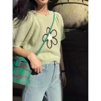 白色正肩冰丝针织短袖t恤女夏季体恤设计感小众修身ins潮短款上衣