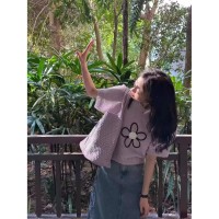 白色正肩冰丝针织短袖t恤女夏季体恤设计感小众修身ins潮短款上衣