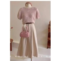 奶系少女温柔小蝴蝶结短袖毛衣女早春季甜美版型软糯针织小衫上衣