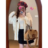 学院风镂空薄款针织开衫女春款2024新款外搭披肩宽松休闲外套上衣