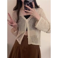 V领镂空设计感针织开衫女春夏防晒罩衫短款上衣长袖小披肩薄外套