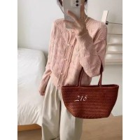 女式甜美气质长袖上衣圆领春秋开衫外套女2024新款镂空宽松针织衫