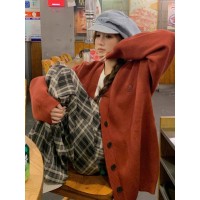 爱心刺绣V领毛衣外套女2024春季新款宽松休闲针织开衫中长款上衣