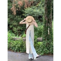 设计感小众叠穿罩衫针织背心裙夏季女后背开叉长裙连衣裙别致裙子