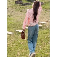 2024春夏宽松慵懒镂空百搭针织罩衫女薄款韩系减龄设计感v领上衣