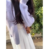 紫色镂空毛衣薄款开衫外套女2024春夏温柔风气质马海毛针织衫上衣