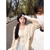 学院风镂空薄款针织开衫女春款2024新款外搭披肩宽松休闲外套上衣