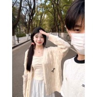 学院风镂空薄款针织开衫女春款2024新款外搭披肩宽松休闲外套上衣