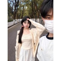 学院风镂空薄款针织开衫女春款2024新款外搭披肩宽松休闲外套上衣