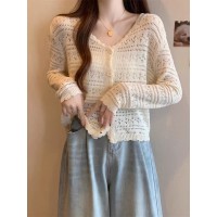 镂空冰丝针织开衫女春夏薄款2024新款设计感小众宽松显瘦短款上衣