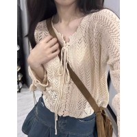 镂空针织衫开衫薄款v领外套女夏季新款慵懒甜美外搭罩衫长袖上衣