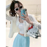 韩系穿搭小个子镂空短款针织开衫女2024早春季超好看软糯薄款上衣