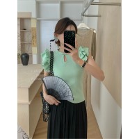 新中式GUO风设计感小众盘扣飞飞袖针织衫夏季新款女装短袖T恤上衣