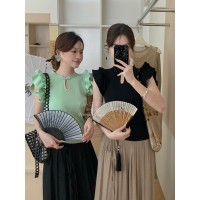 新中式GUO风设计感小众盘扣飞飞袖针织衫夏季新款女装短袖T恤上衣