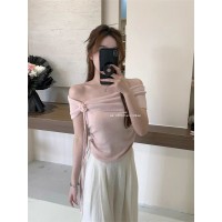 纯欲风辣妹编织玫瑰一字肩短袖t恤女夏季设计感掐腰显瘦针织上衣