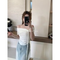 纯欲风辣妹编织玫瑰一字肩短袖t恤女夏季设计感掐腰显瘦针织上衣