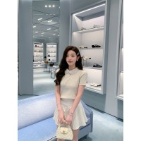 夏季韩版拼接设计新款灰色翻领短袖针织衫女修身显瘦百搭套头上衣