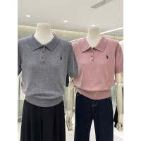 奶乖韩妹简约气质polo领小马刺绣短袖针织衫女百搭休闲显瘦上衣