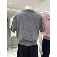 奶乖韩妹简约气质polo领小马刺绣短袖针织衫女百搭休闲显瘦上衣
