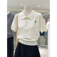 奶乖韩妹简约气质polo领小马刺绣短袖针织衫女百搭休闲显瘦上衣