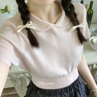 明天穿什么呀自制*乖乖牌*三色可爱娃娃领短袖内搭修身羊毛针织T