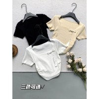 新中式盘扣流苏短袖t恤女甜辣方领收腰褶皱打底衫独特上衣超好看