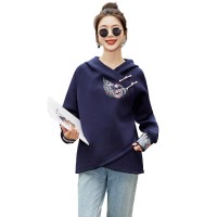 卫衣女春季2024新款时尚宽松大码复古盘扣重工刺绣上衣