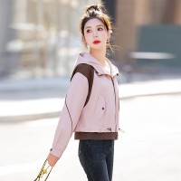 【现货主推】抽绳假两件拼接连帽风衣短款外套小个子百搭