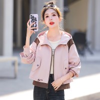 【现货主推】抽绳假两件拼接连帽风衣短款外套小个子百搭