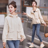 现货2024年新款春装外套女气质连帽显瘦上衣休闲夹克