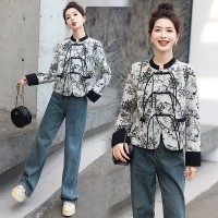 现货主推款水墨画流苏扣子短款外套
