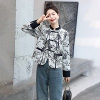 现货主推款水墨画流苏扣子短款外套