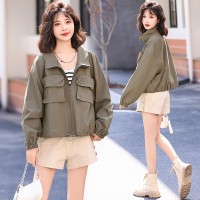 现货主推设计感小众立领夹克上衣女短款外套户外工装棒球服