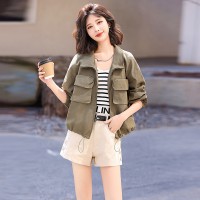 现货主推设计感小众立领夹克上衣女短款外套户外工装棒球服