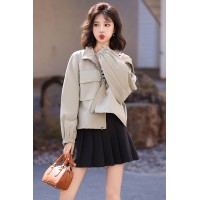 现货主推设计感小众立领夹克上衣女短款外套户外工装棒球服