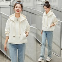 2024年新款春季风衣女短款宽松休闲连帽显瘦外套女小个子