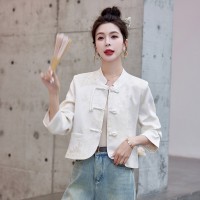 现货新中式短外套女2024新款春装小个子盘扣夹克