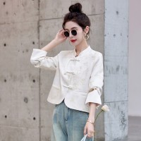 现货新中式短外套女2024新款春装小个子盘扣夹克