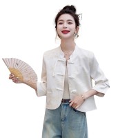 现货新中式短外套女2024新款春装小个子盘扣夹克