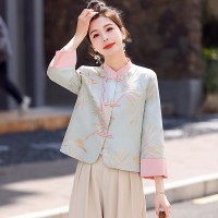 现货春装新款中式外套女新款高档气质提花小衫盘扣上衣唐装
