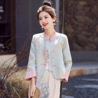 现货春装新款中式外套女新款高档气质提花小衫盘扣上衣唐装