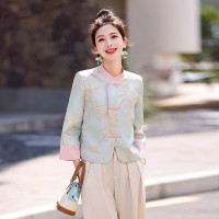 现货春装新款中式外套女新款高档气质提花小衫盘扣上衣唐装