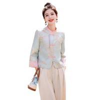 现货春装新款中式外套女新款高档气质提花小衫盘扣上衣唐装