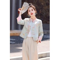 现货春装新款中式外套女新款高档气质提花小衫盘扣上衣唐装